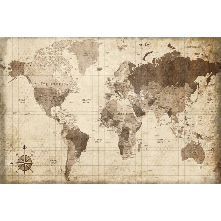 Breakwater Bay Distressed World Map Wrapped Canvas Wayfair.co.uk